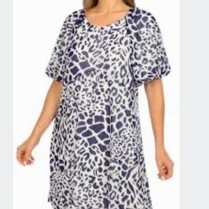 Leopard Print Dress Sz L Blue & White Harper 241 NWT Bell Sleeves